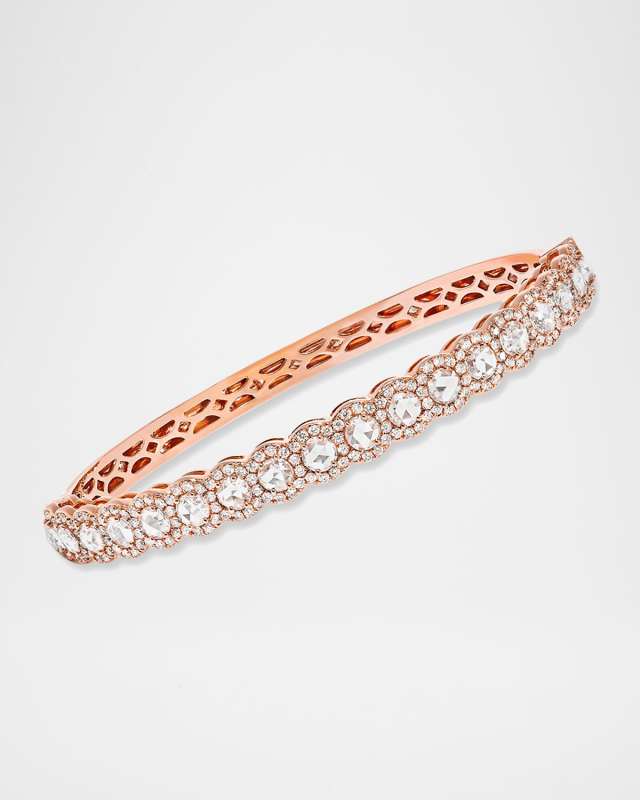 18k Rose Gold Half Scalloped & Scattered Diamond Bangle